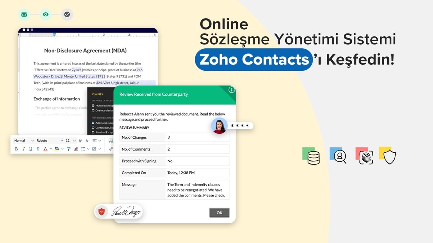 online sözleşme yönetimi sistemi zoho contracts