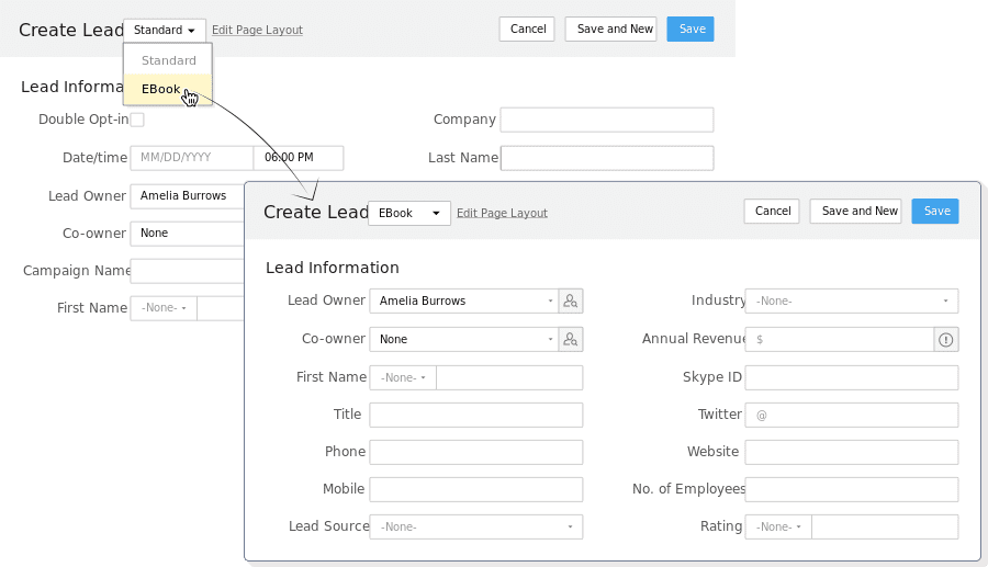 zoho crm sayfa düzenleri