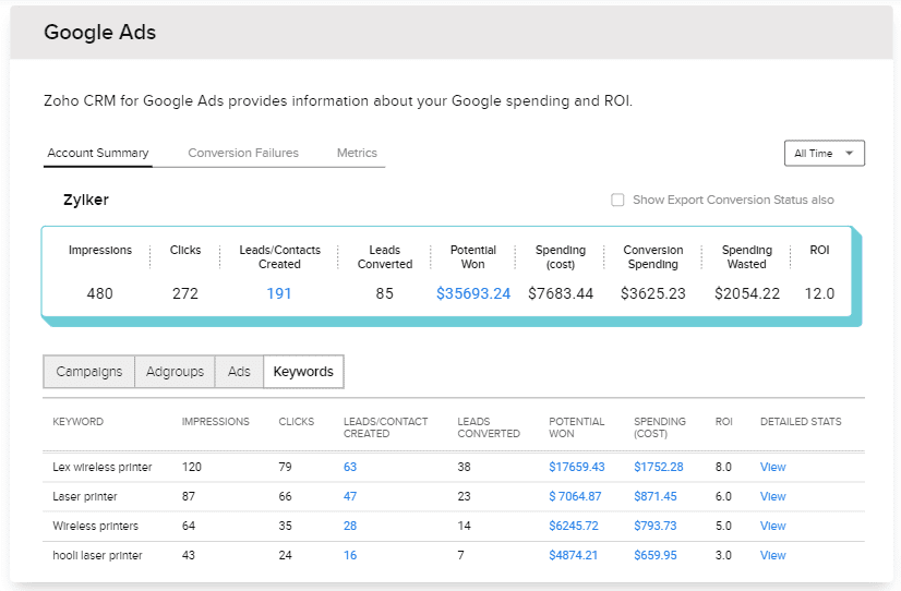 zoho crm google adwords entegrasyon