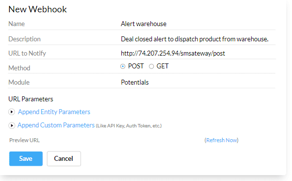 zoho crm webhook