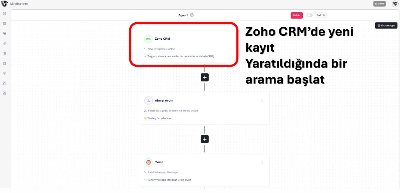 zoho crm mindhunters ai entegrasyonu