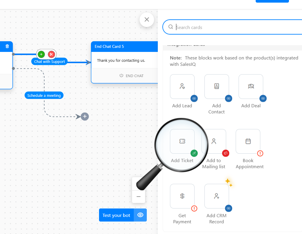 chatbot icerisinde zoho desk entegrasyonu