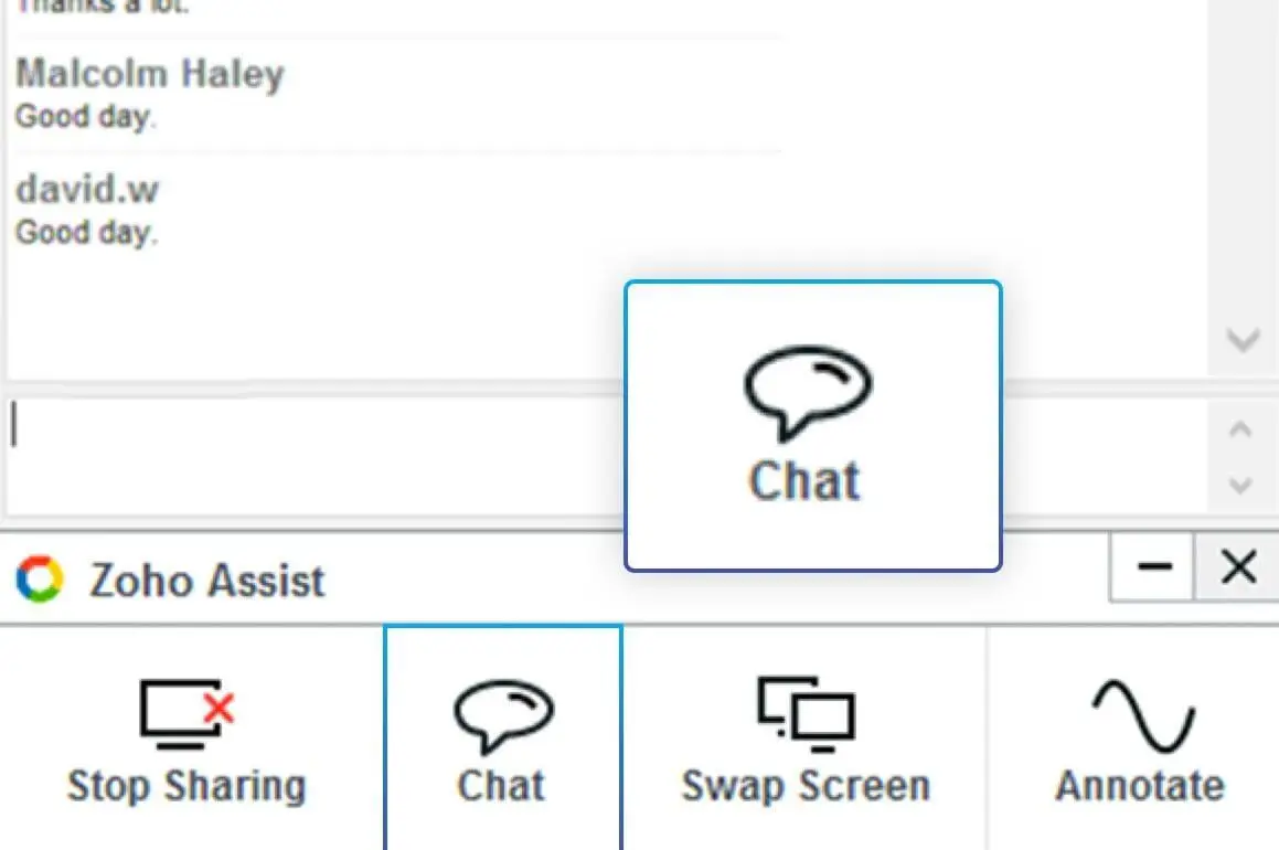 zoho assist chat kutusu