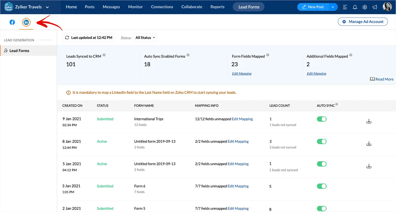 zoho social facebook lead ads entegrasyonu