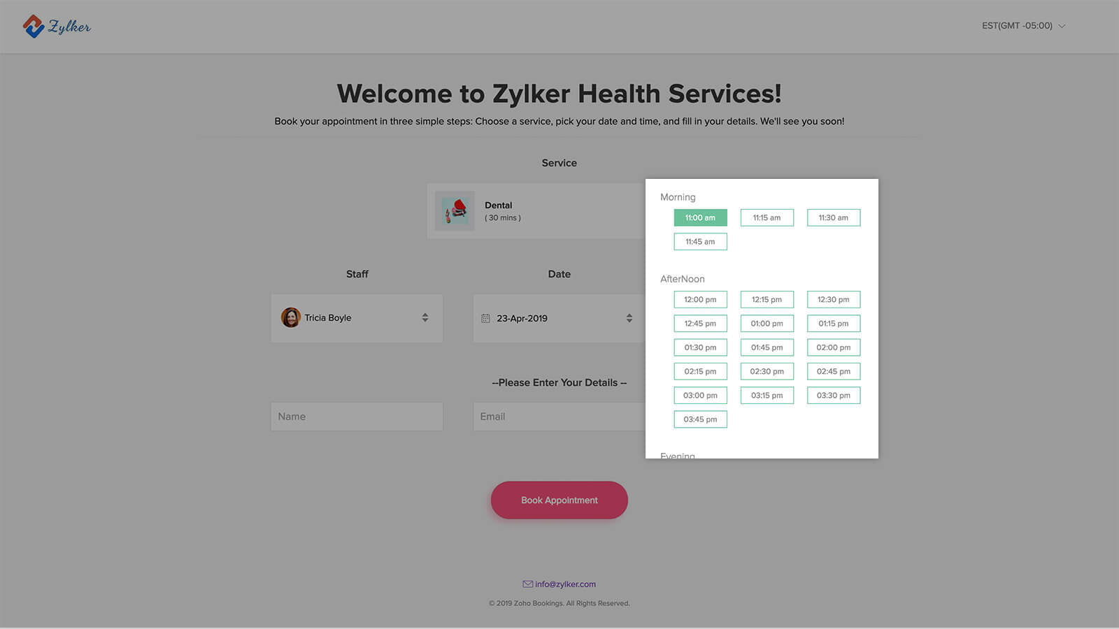 zoho bookings doktor randevu portalı