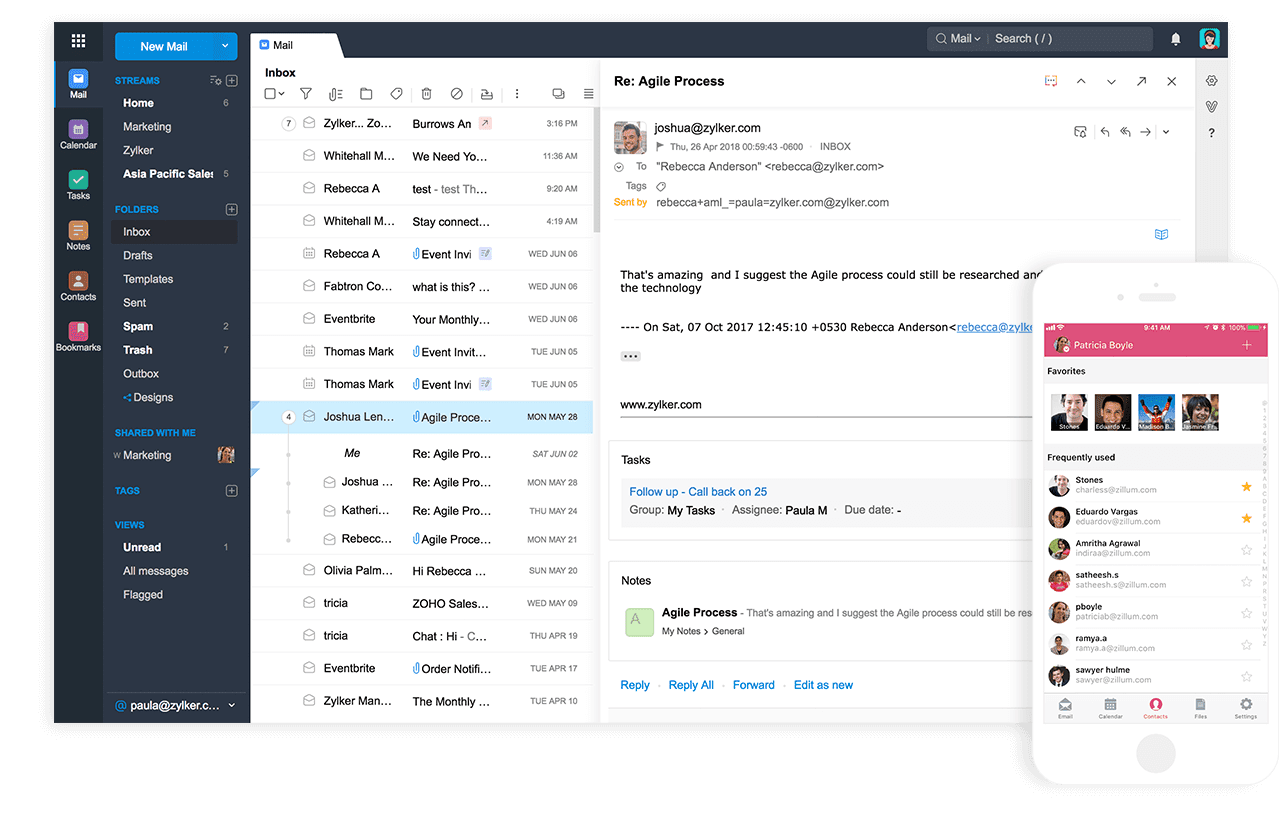 zoho mail kullanıcı arayüzü