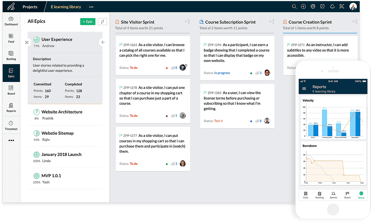 zoho sprints epics modülü