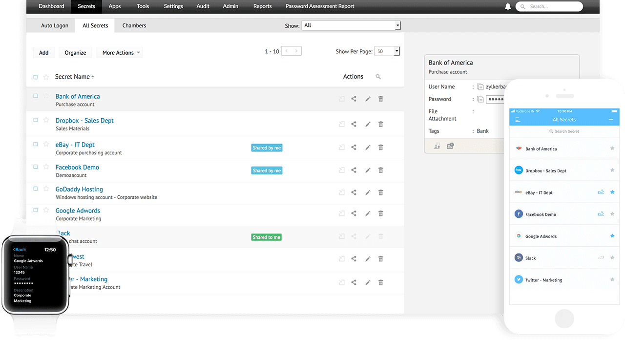 zoho vault dashboard