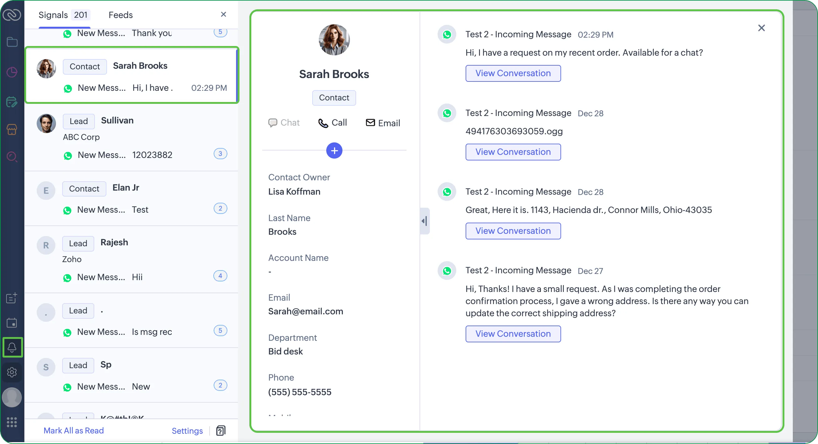 zoho crm whatsapp entegrasyonu
