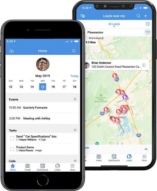 zoho crm mobil uygulama satışçı haritaları