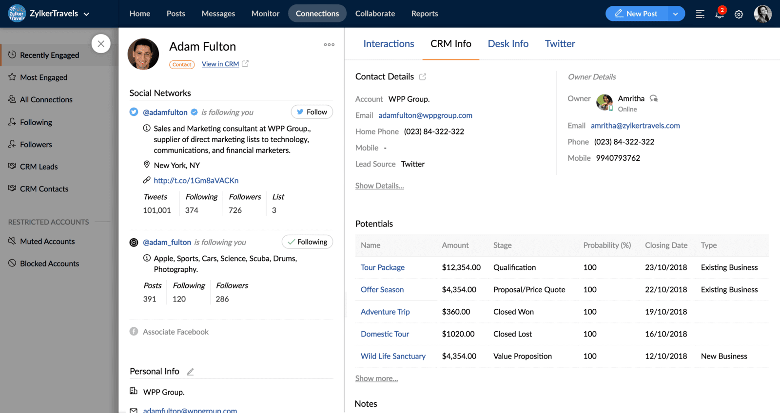 zoho social crm entegrasyonu
