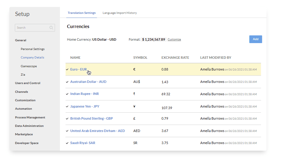 zoho crm coklu para birimleri