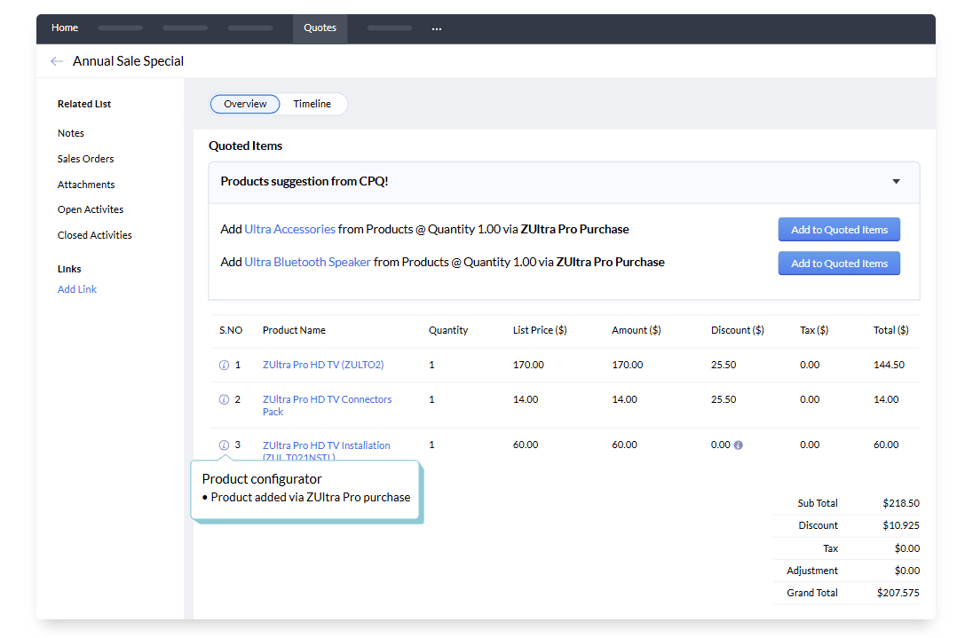 zoho crm cpq