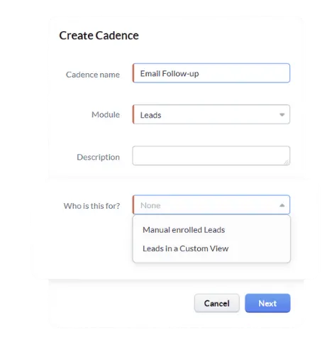 zoho crm cadences