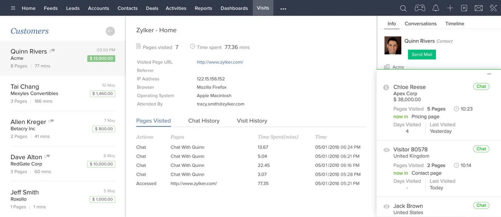 zoho crm salesiq canlı chat