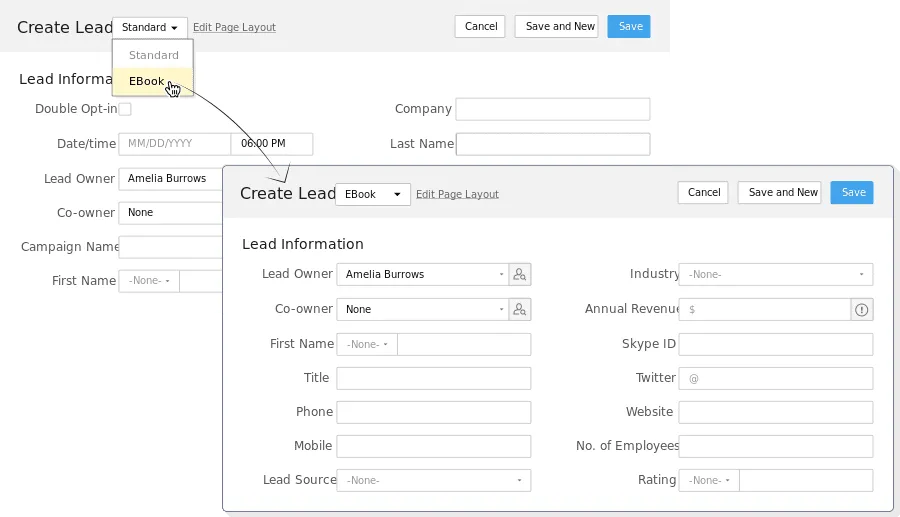 zoho crm sayfa düzenleri