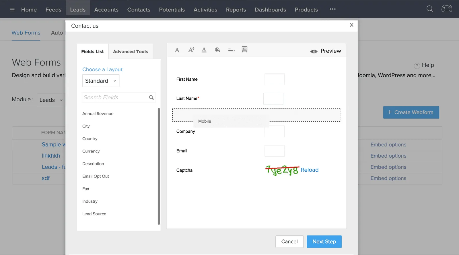 zoho crm webformları