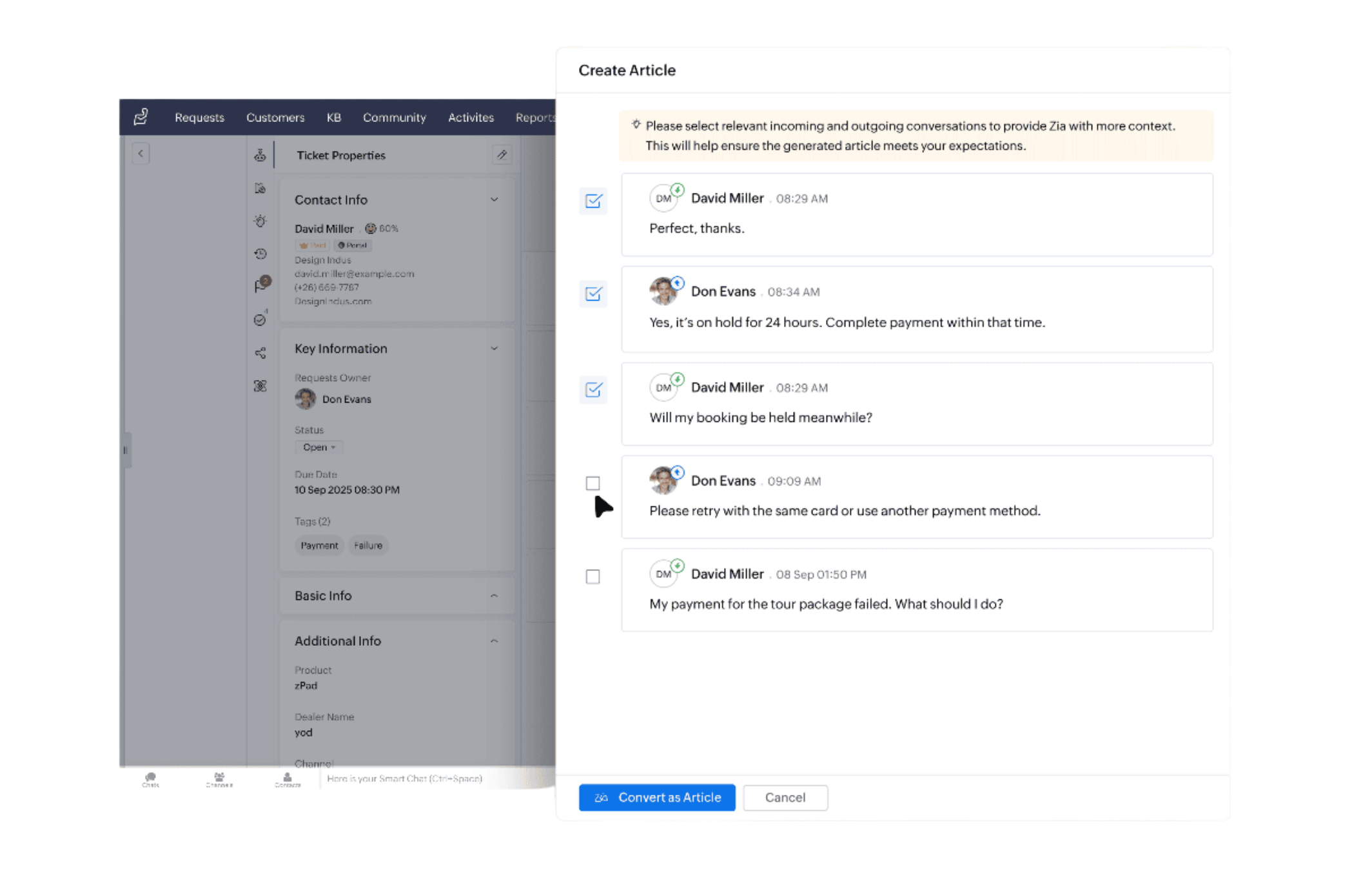 zoho desk talepleri bilgi makalelerine donusturun