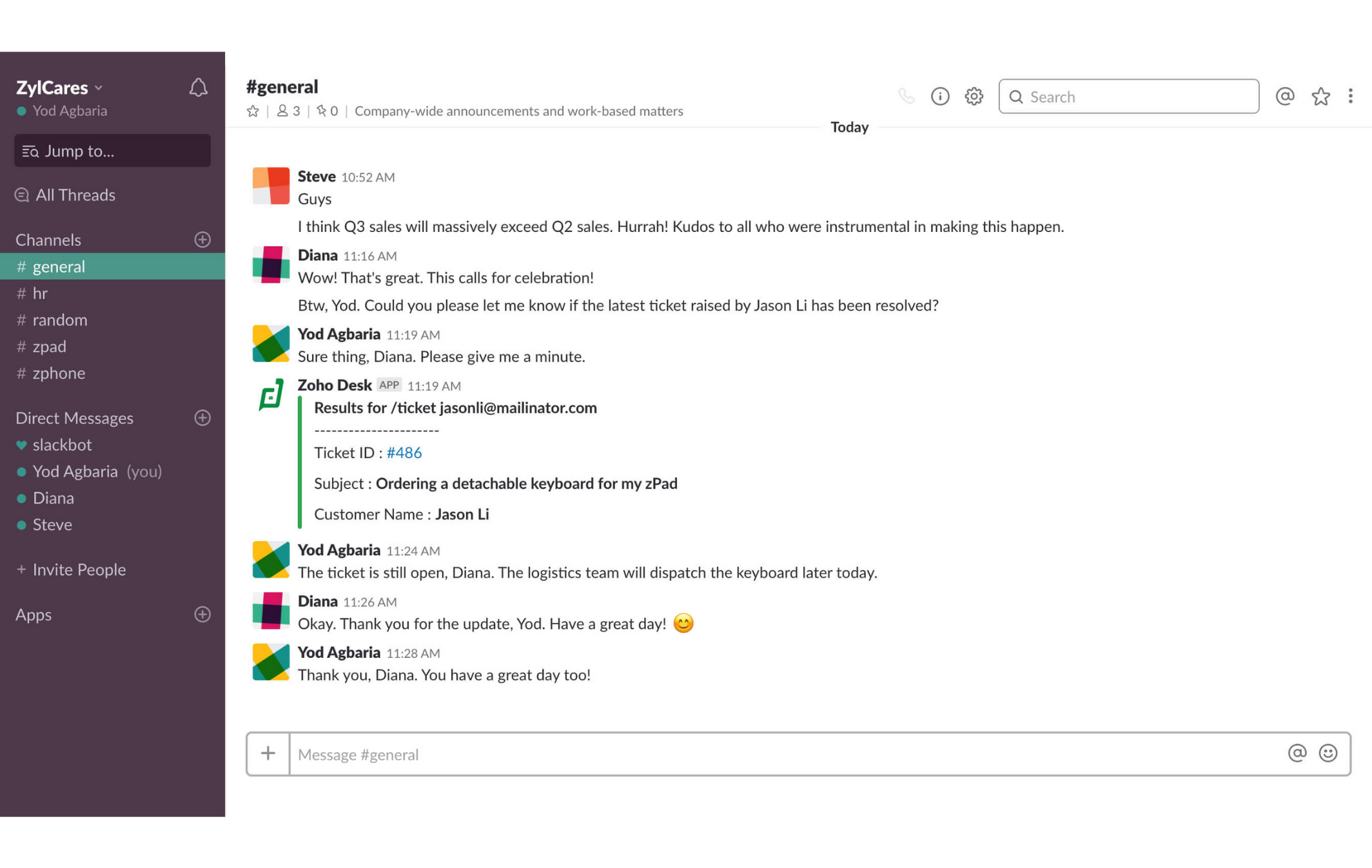 zoho desk mesajlasma entegrasyonu