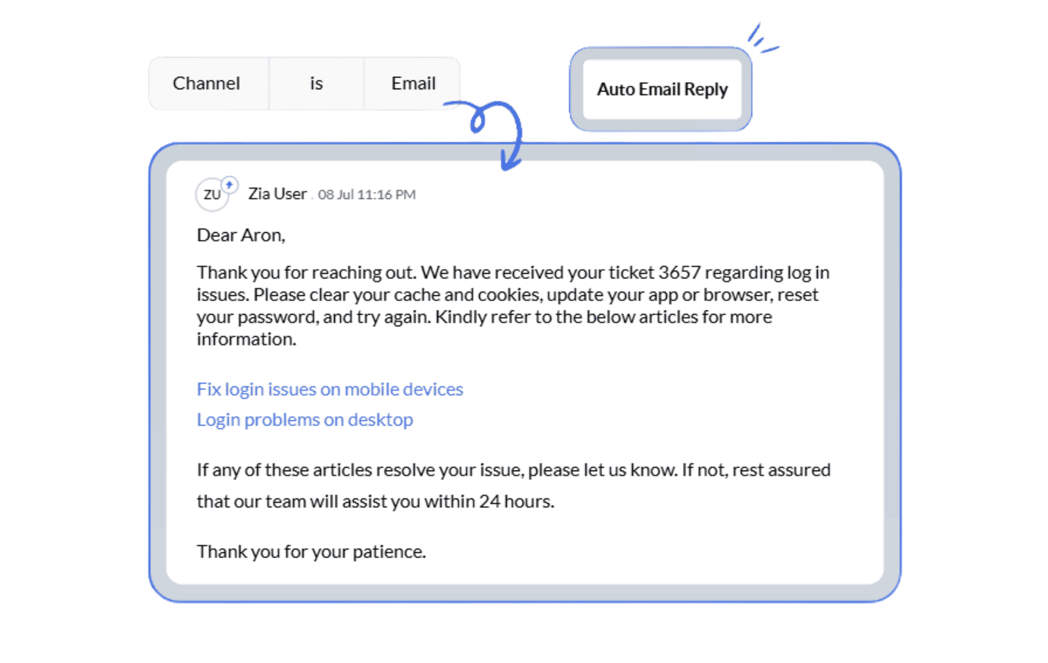 zoho desk otomatik e-posta