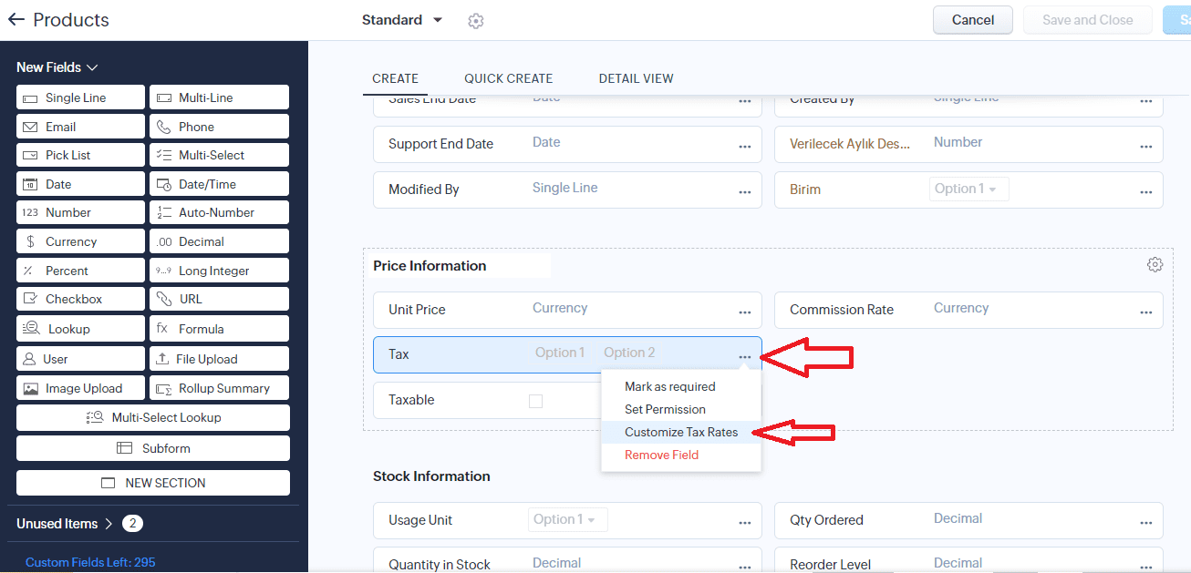 zoho crm kdv oranı değiştirme