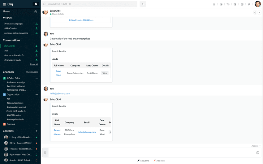 zoho crm ile cliq entegrasyonu