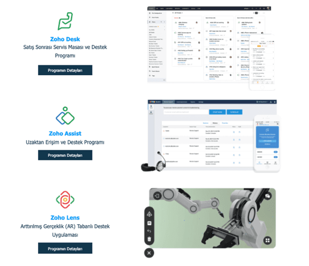 zoho'nun satış sonrası servis ve destek uygulamaları
