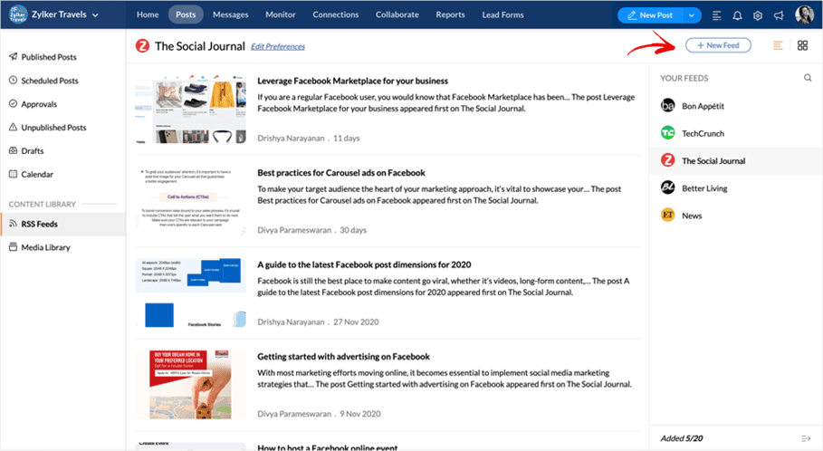 zoho social rss feed